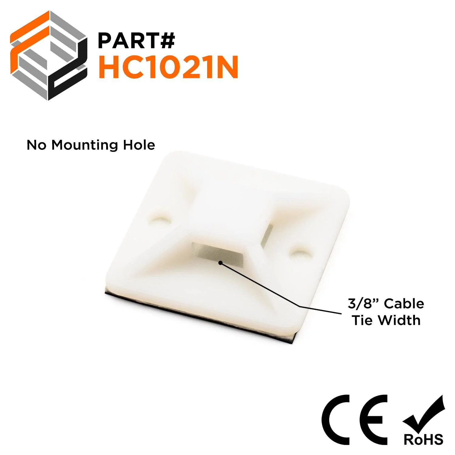 HC1021N - Self-Adhesive Tie Mounts, Natural Color, 30x30x7mm, 100 Pieces