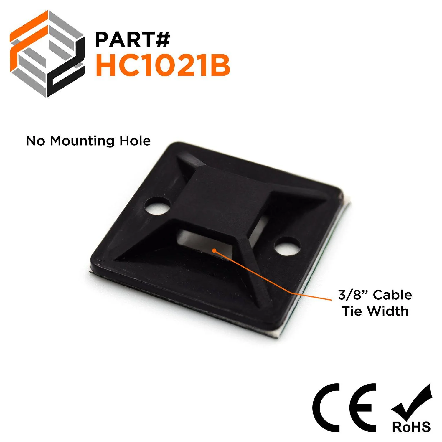 HC1021B - Self-Adhesive Tie Mounts, Black, Dimensions: 30x30x7mm, 100 Pieces