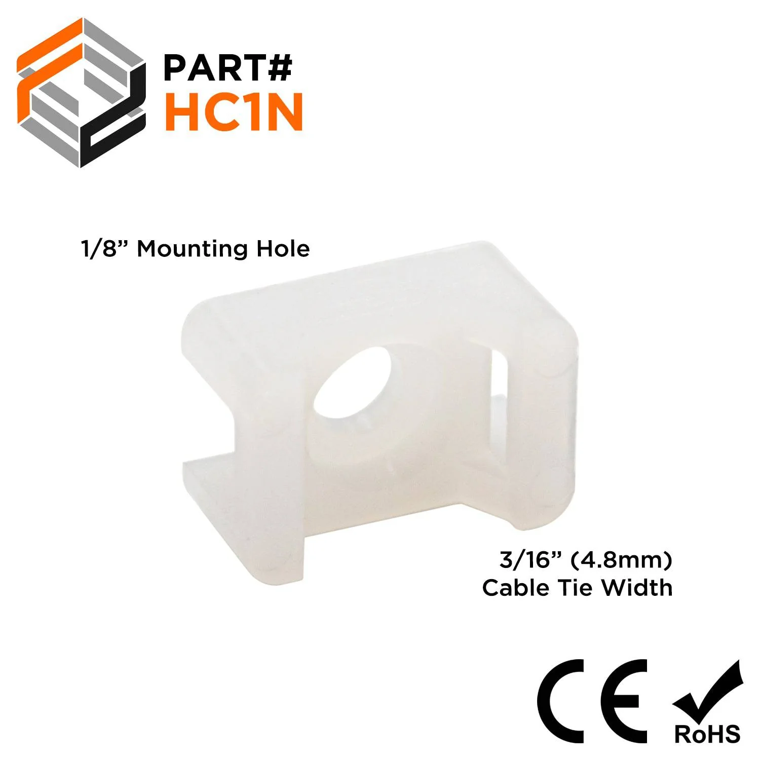 HC1N - Nylon Saddle Tie Mounts, Dimensions: 9/16"L x 3/8"W, Color: Natural, 100 Pieces
