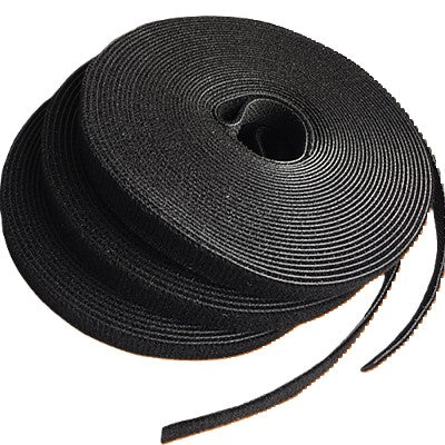 HLT1B - 1" Hook and Loop Cable Ties Roll, 5.6-lb Tensile Strength, Black, 82ft Roll