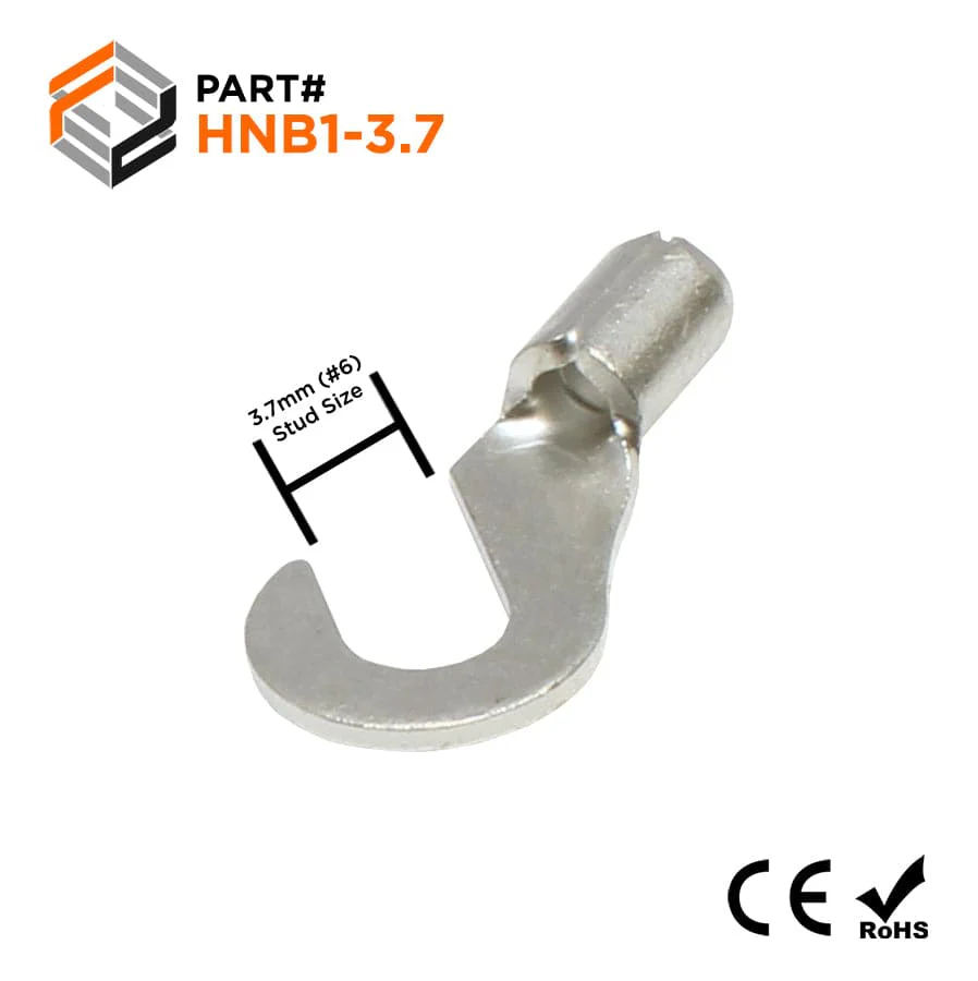 22-16 AWG Non Insulated Hook Terminals, #6 Stud, Brazed Seam, UL, - HNB1-3.7
