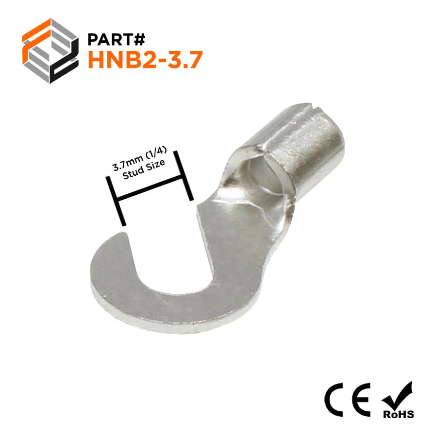 16-14 AWG Non Insulated Hook Terminals, #6 Stud, Brazed Seam, UL, - HNB2-3.7