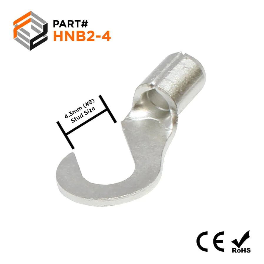 16-14 AWG Non Insulated Hook Terminals, #8 Stud, Brazed Seam, UL, - HNB2-4
