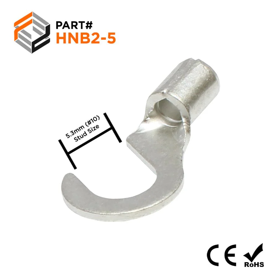 16-14 AWG Non Insulated Hook Terminals, #10 Stud, Brazed Seam, UL, - HNB2-5
