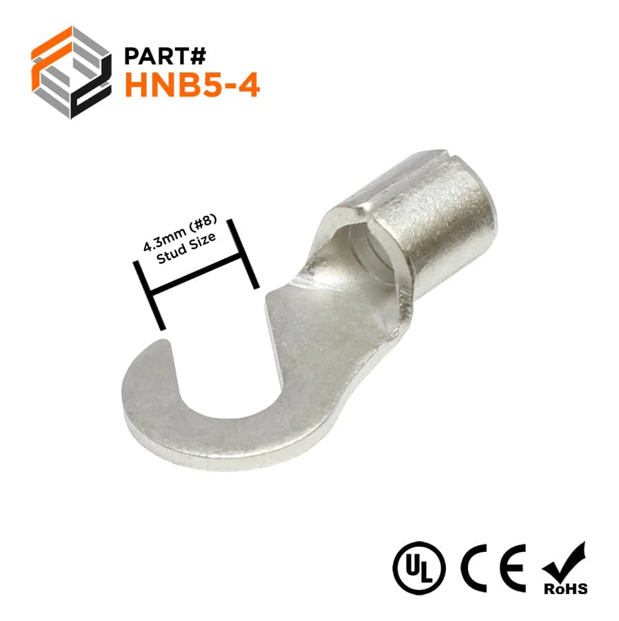 12-10 AWG Non Insulated Hook Terminals, #8 Stud, Brazed Seam, UL, - HNB5-4