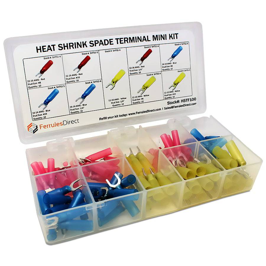 22 to 10 AWG Heat Shrink Spade Terminals Mini Kit, Polyethylene, 90 Pieces - HSTF100