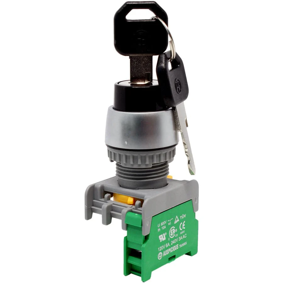 KS22-1/O-BK - Drawable Key Switch - 1 Contact (1/O) - 2 Positions (0-1) - Black