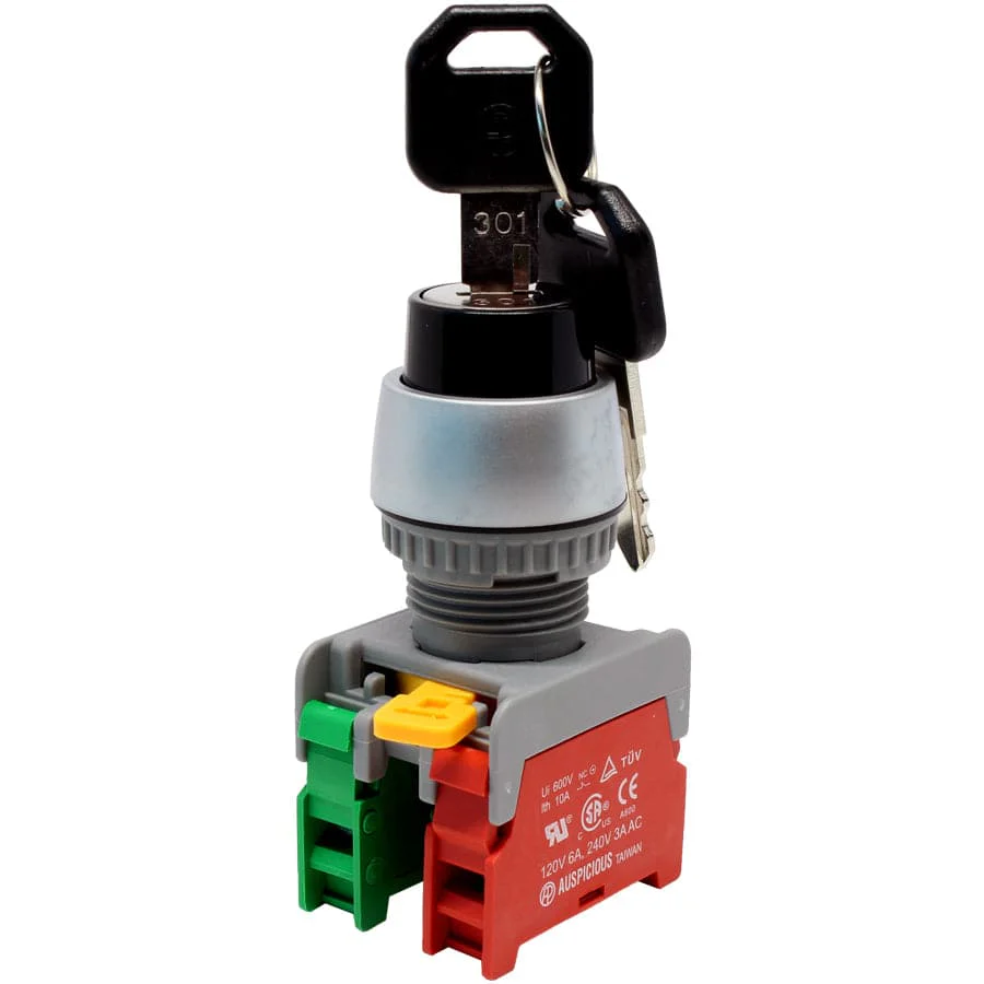 KS22-1O/C-BK - Drawable Key Switch - 2 Contact (1O/C) - 2 Positions (1-2) - Black