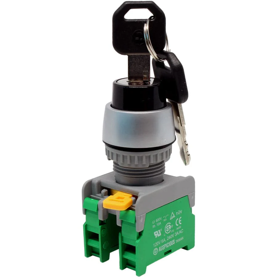 KS22-2/O-BK - Drawable Key Switch - 2 Contact (2/O) - 3 Positions (1-0-2) - Black