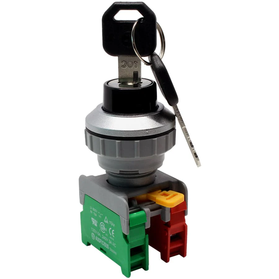 KS30-1O/C-BK - Drawable Key Switch - 2 Contact (1O/C) - 2 Positions (1-2) - Black