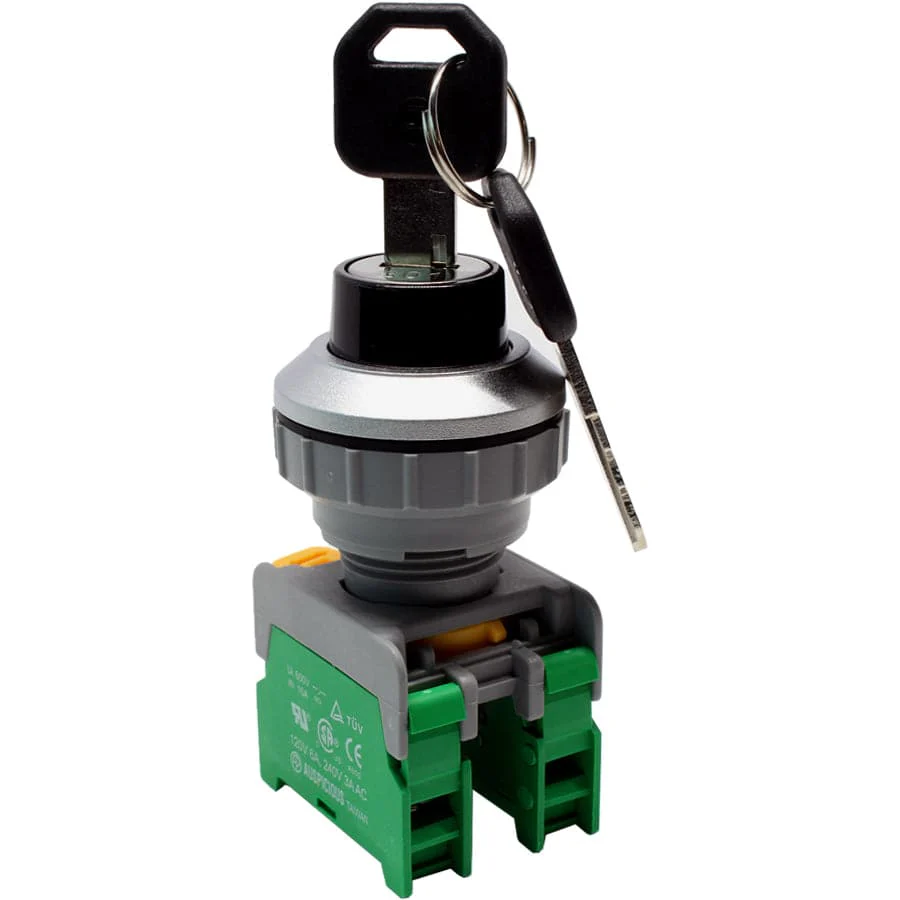 KS30-2/O-BK - Drawable Key Switch - 2 Contact (2/O) - 3 Positions (1-0-2) - Black