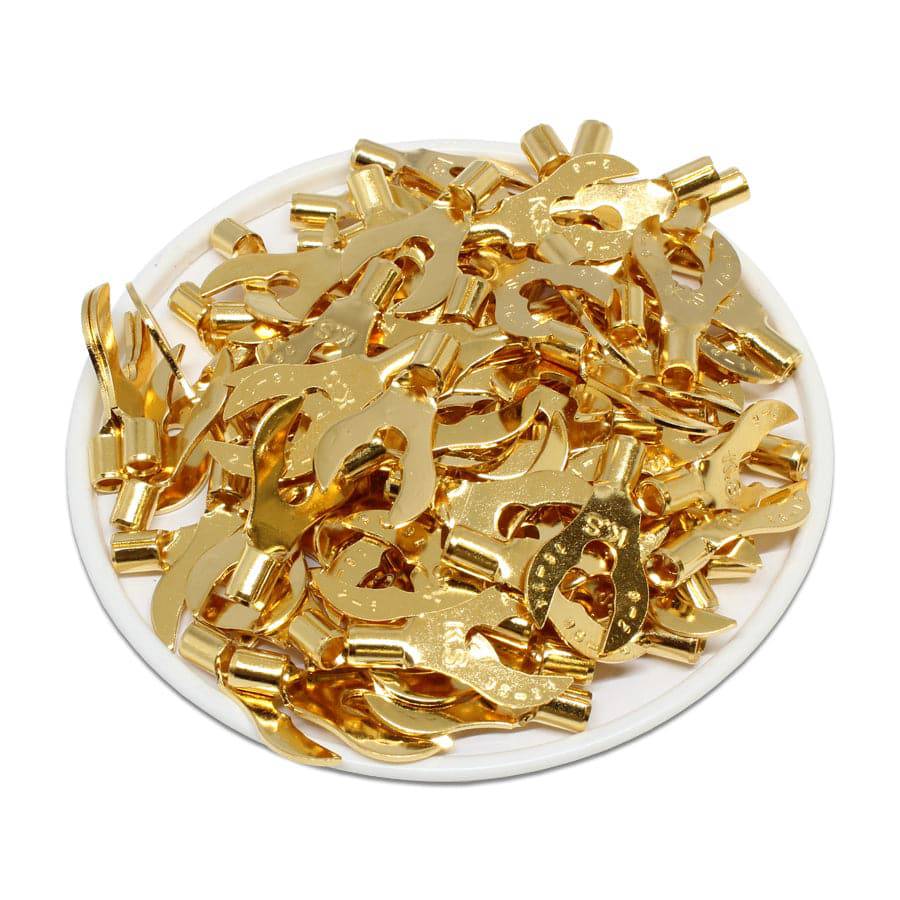 LAN2-6G - 16 to 14 AWG Gold Plated Fork Terminals, 1/4" Stud, 100 Pieces