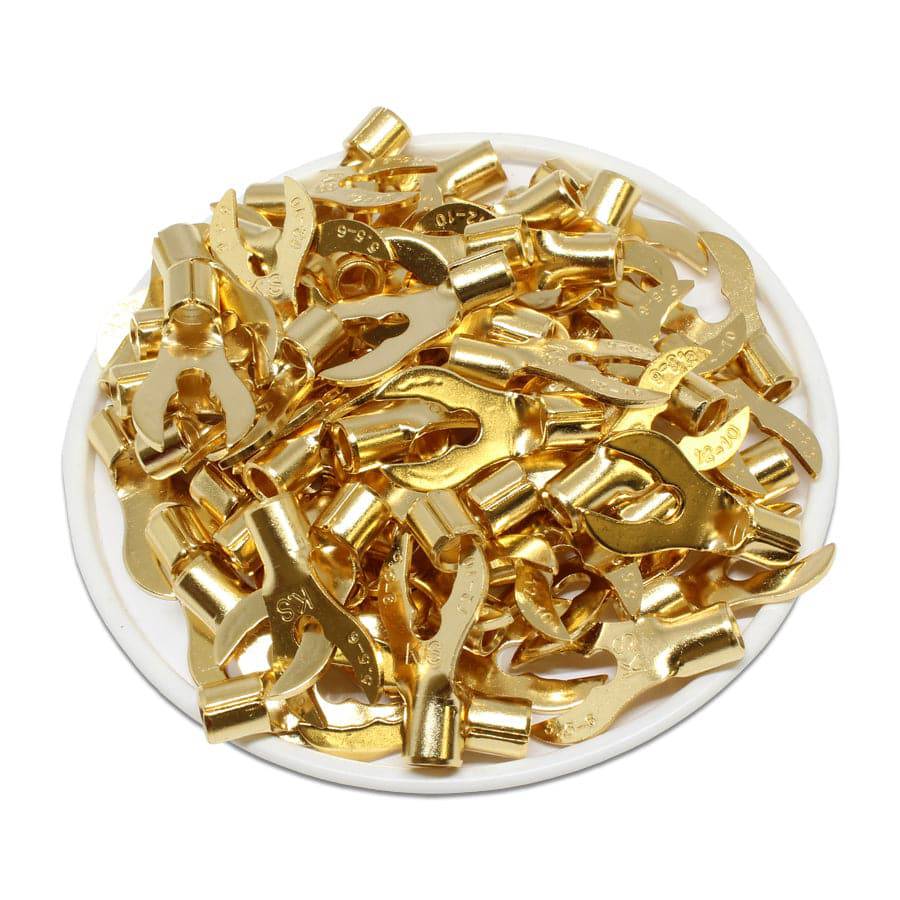 LAN5-6G - 12 to 10 AWG Gold Plated Fork Terminals, 1/4" Stud, 100 Pieces