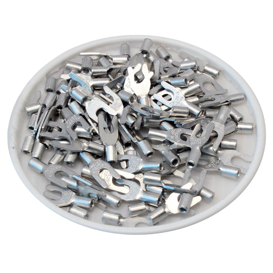 22-16 AWG Non Insulated Locking Spade Terminals, #4 Stud, UL Approved, 100 Pieces - LSNB1-32