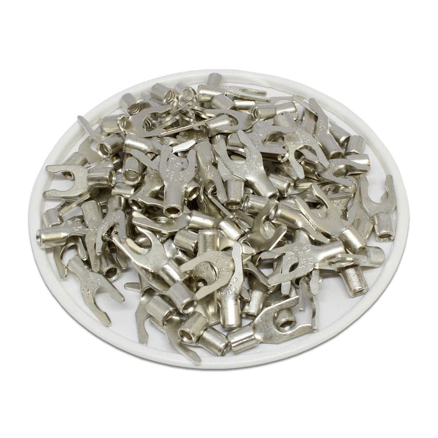 16-14 AWG Non Insulated Locking Spade Terminals, #8 Stud, UL Approved, 100 Pieces - LSNB2-4