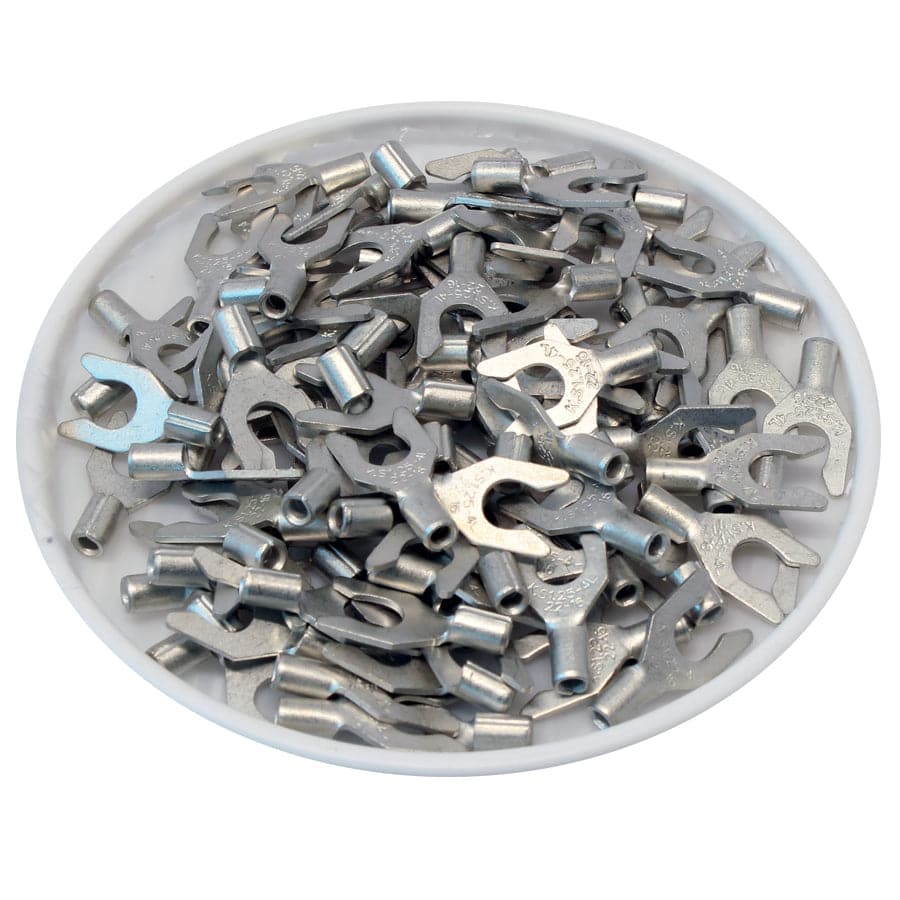 22-16 AWG Non Insulated Locking Spade Terminals, #8 Stud, UL Approved, 100 Pieces - LSNBL1-4