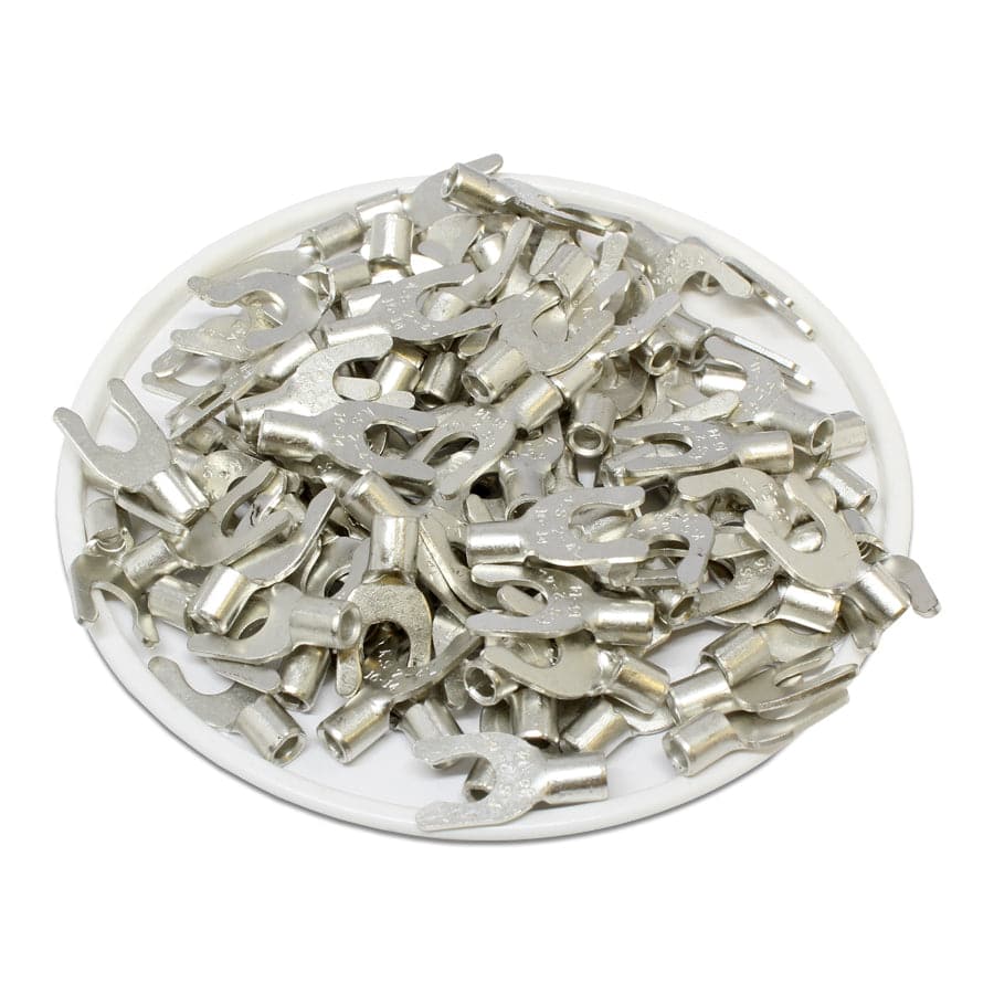 16-14 AWG Non Insulated Locking Spade Terminals, #8 Stud, UL Approved, 100 Pieces - LSNBL2-4