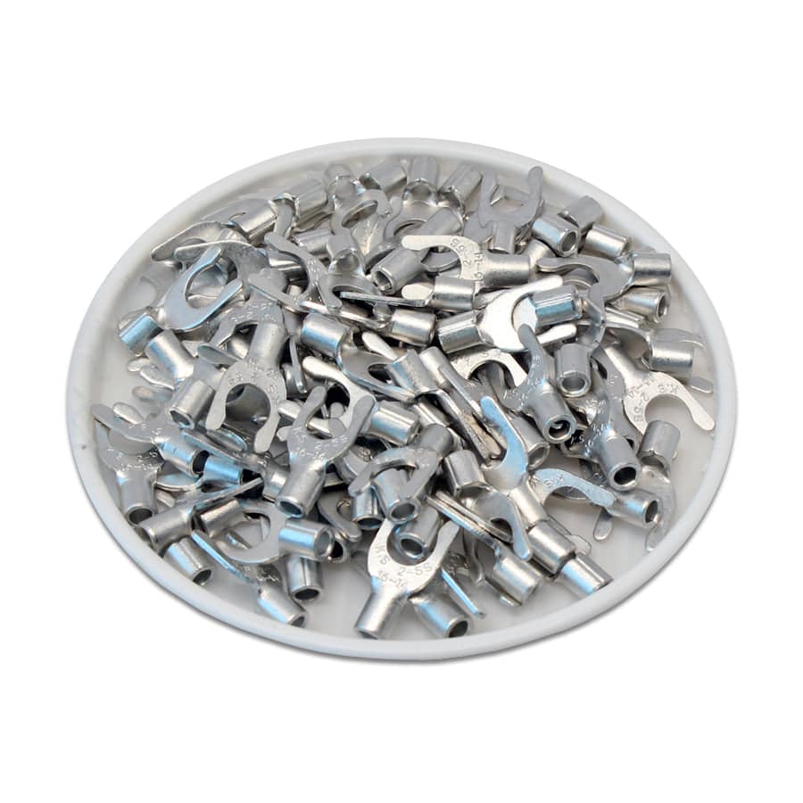 16-14 AWG Non Insulated Locking Spade Terminals, #10 Stud, UL Approved, 100 Pieces - LSNBL2-5