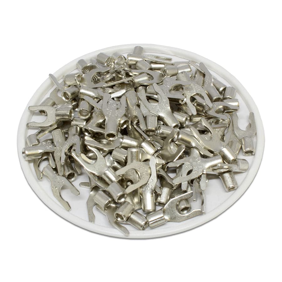 22-16 AWG Non Insulated Locking Spade Terminals, #8 Stud, UL Approved, 100 Pieces - LSNBS1-4