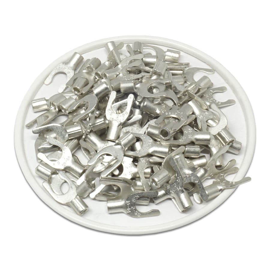 16-14 AWG Non Insulated Locking Spade Terminals, #10 Stud, UL Approved, 100 Pieces - LSNBS2-5