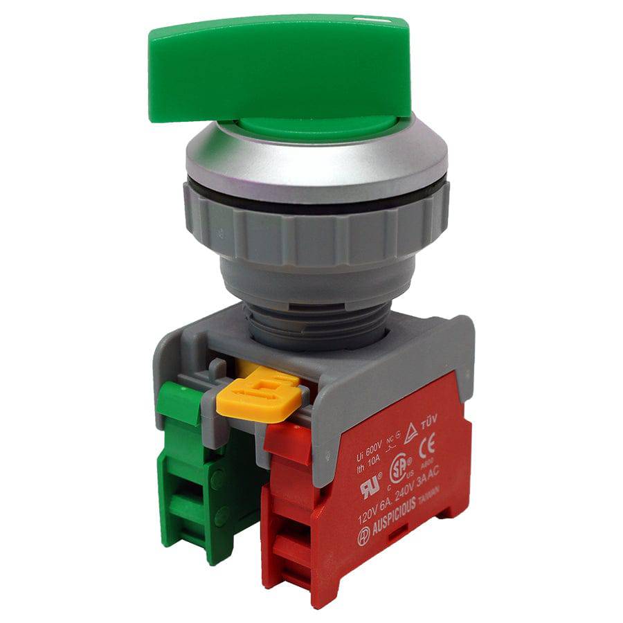 LSS30-1O/C-GN - Long Knob Switch - 2 Contact (1/OC) - 2 Positions (1-2) - Green