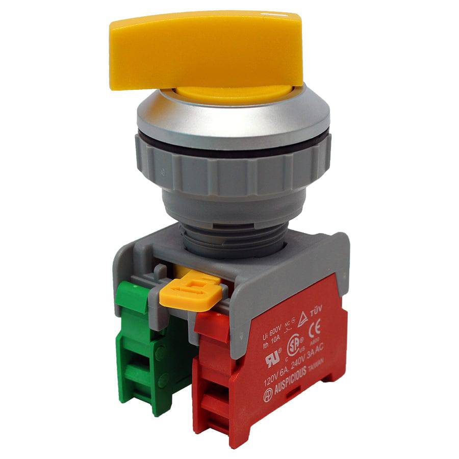 LSS30-1O/C-YL - Long Knob Switch - 2 Contact (1/OC) - 2 Positions (1-2) - Yellow