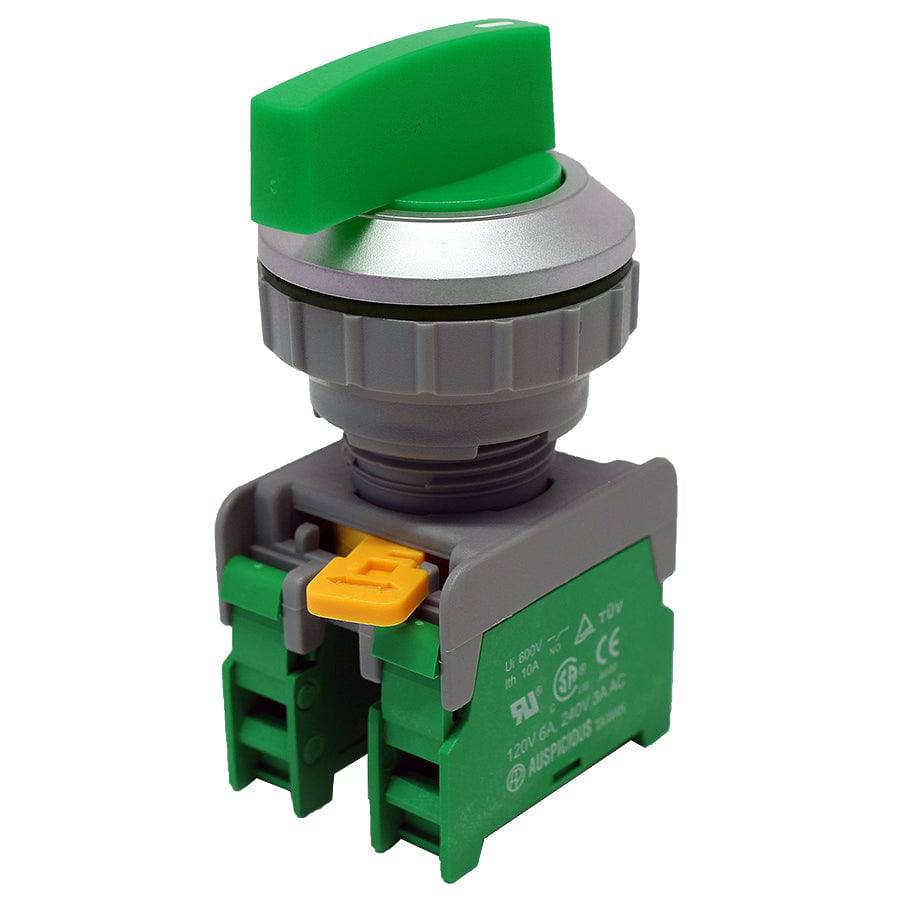 LSS30-2/O-GN - Long Knob Switch - 2 Contact (2/O) - 3 Positions (1-0-2) - Green