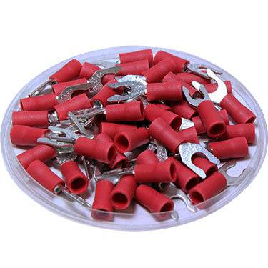 22 to 16 AWG Vinyl PVC Locking Spade Terminals, #6 Stud, Brazed Seam, 100 Pieces - LSVB1-37