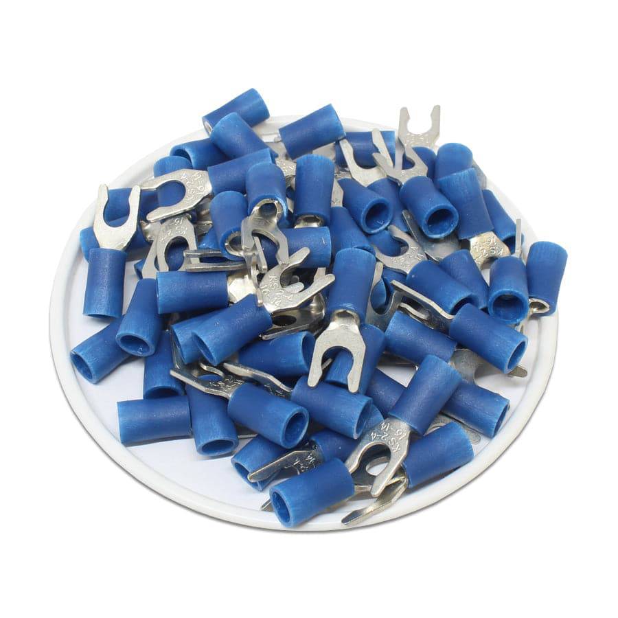 16 to 14 AWG Vinyl PVC Locking Spade Terminals, #8 Stud, Brazed Seam, 100 Pieces - LSVB2-4