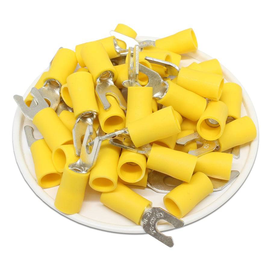 12 to 10 AWG Vinyl PVC Locking Spade Terminals, #6 Stud, Brazed Seam, 50 Pieces - LSVB5-37