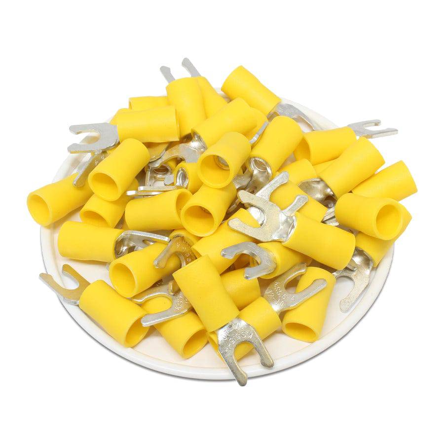 12 to 10 AWG Vinyl PVC Locking Spade Terminals, #8 Stud, Brazed Seam, 50 Pieces - LSVB5-4