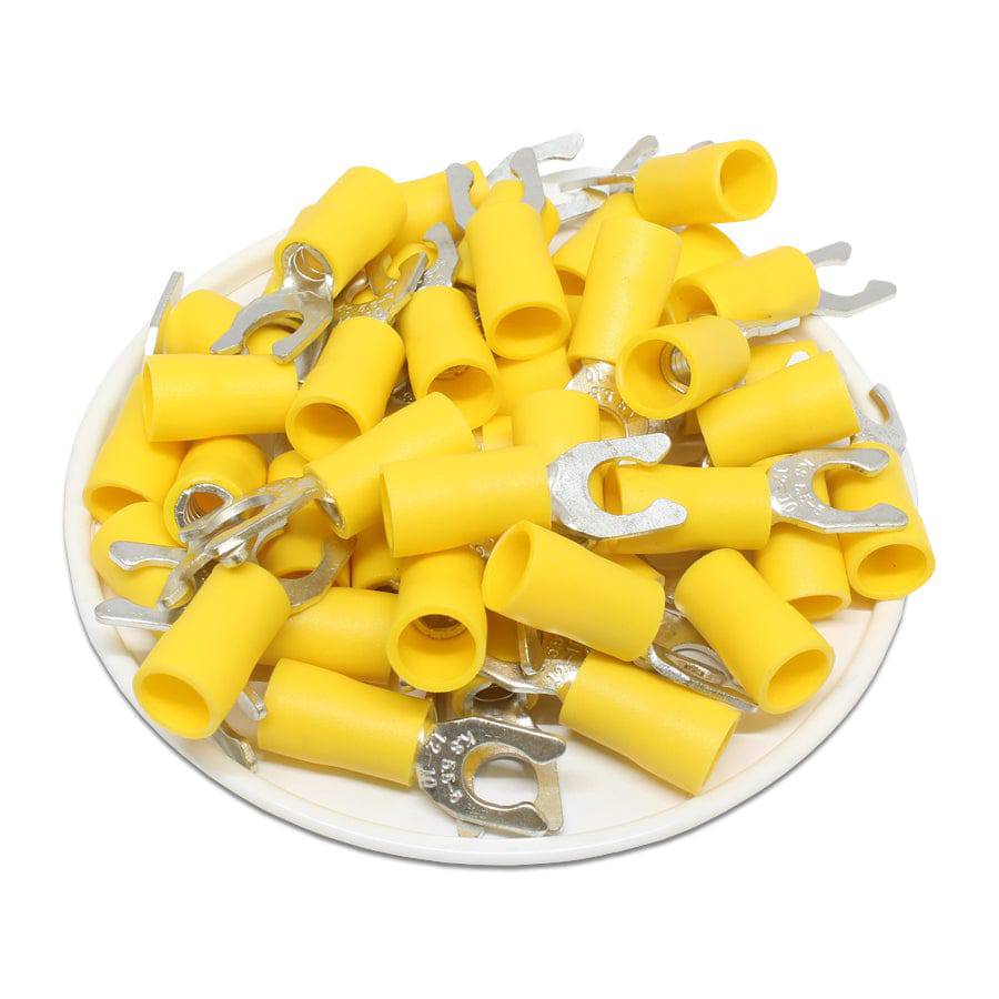 12 to 10 AWG Vinyl PVC Locking Spade Terminals, #10 Stud, Brazed Seam, 50 Pieces - LSVB5-5
