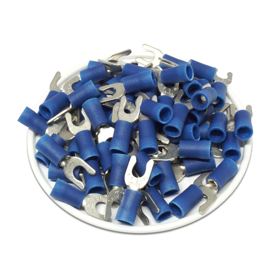 LSVBL2-4 - 16 to 14 AWG Vinyl PVC Locking Spade Terminals, #8 Stud, 100 Pieces