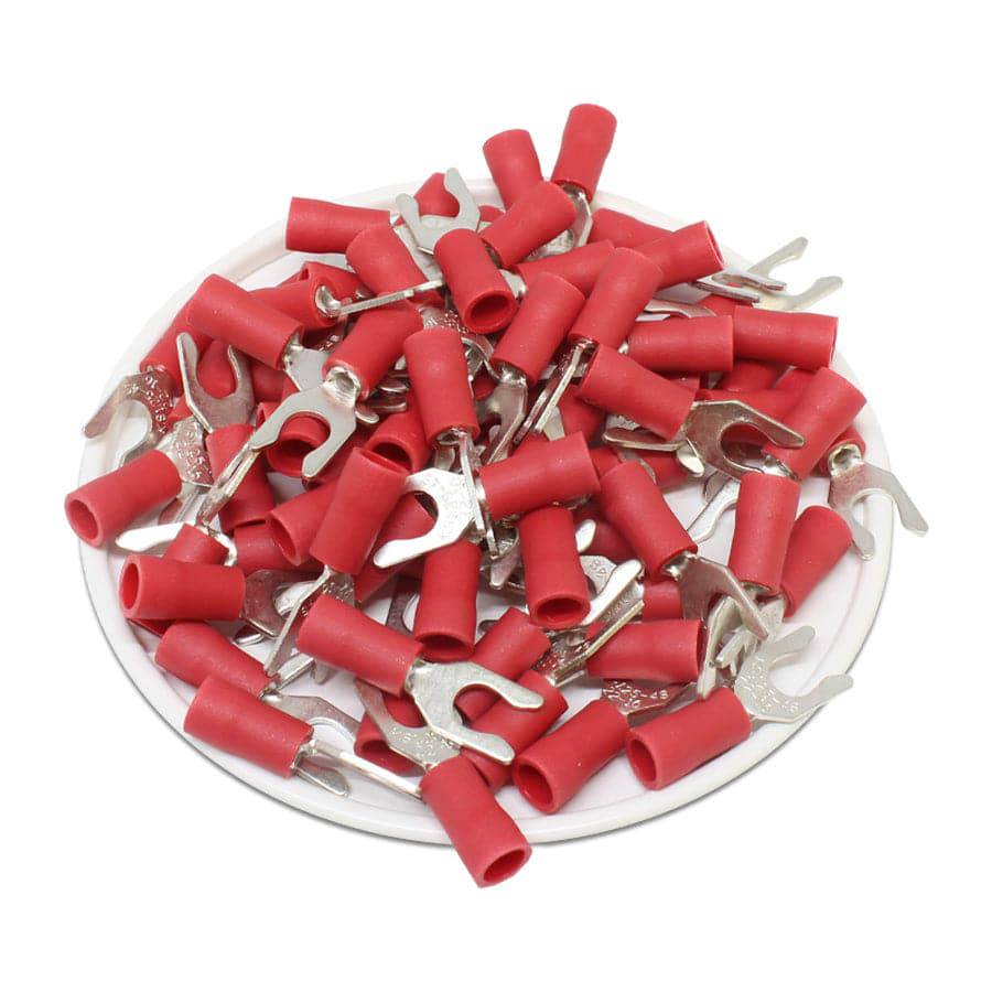 22 to 16 AWG Vinyl PVC Locking Spade Terminals, #8 Stud, Brazed Seam, 100 Pieces - LSVBS1-4