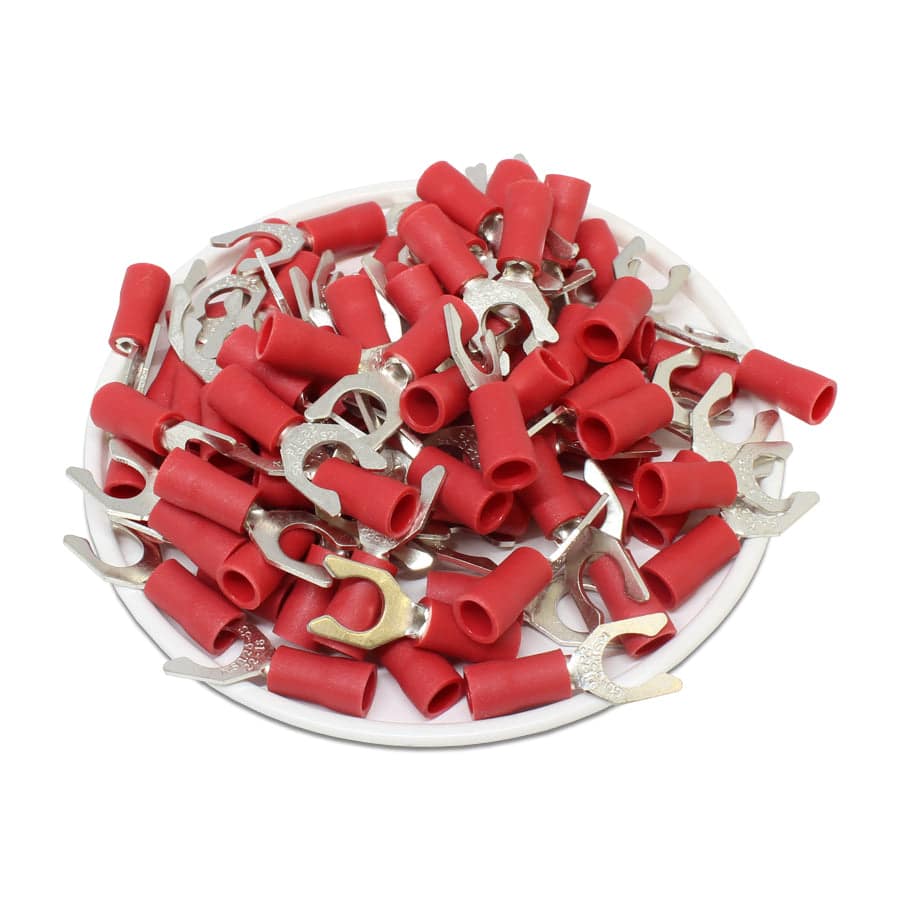 22 to 16 AWG Vinyl PVC Locking Spade Terminals, #10 Stud, Brazed Seam, 100 Pieces - LSVBS1-5
