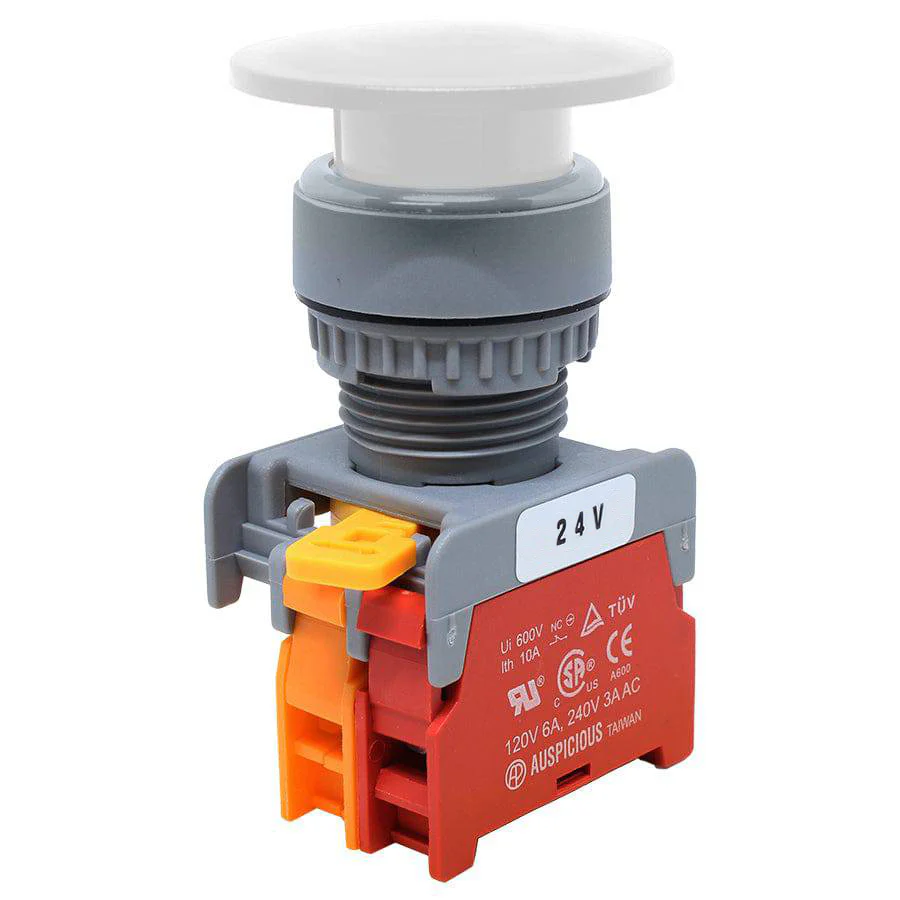 LXE22-7/C-WH - 22mm Illuminated Mushroom Head Push Button - 24V - White