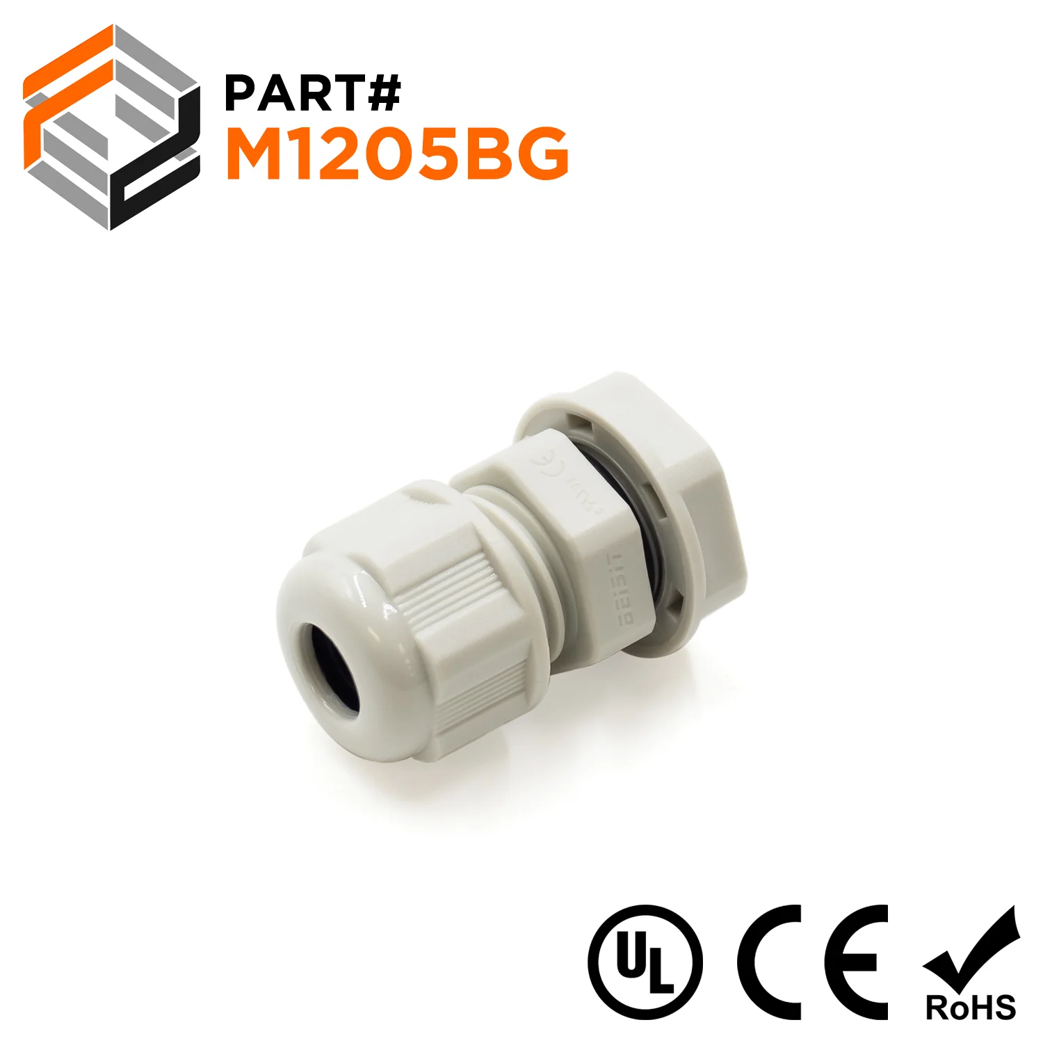 M1205BG - M12 x 1.5mm Metric Thread Nylon Cable Gland, Beige, Range: 1/16" to 3/16", UL Listed, IP68, IP69K - 1 Piece