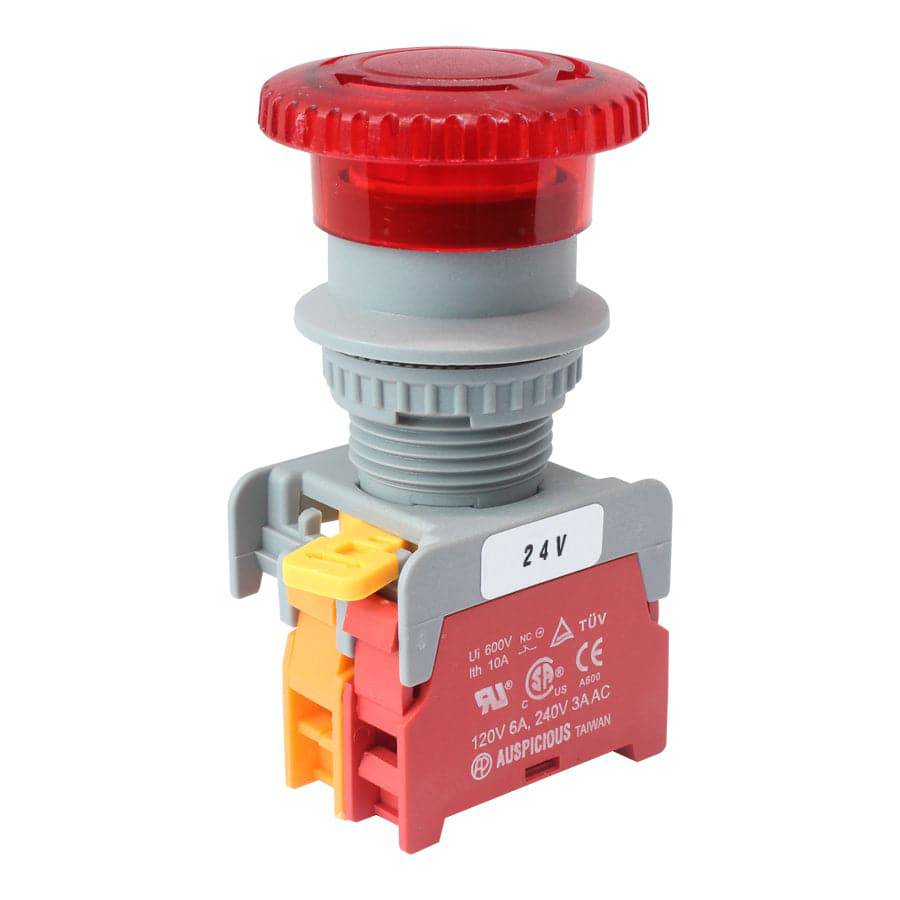 MBL22-1/C-24-RD - 22mm Emergency Latching Stop Switch - 24V - Red