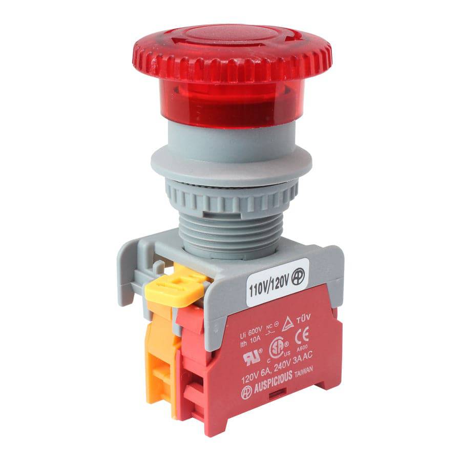 MBL22-1/C-RD - 22mm Emergency Latching Stop Switch - 110V - Red