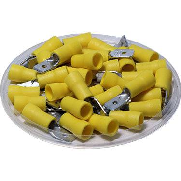 MDD5-250 - 12 to 10 AWG Vinyl PVC Insulated Quick Disconnects, Male, Fully Insulated, Double Crimp, Yellow, 100 Pieces