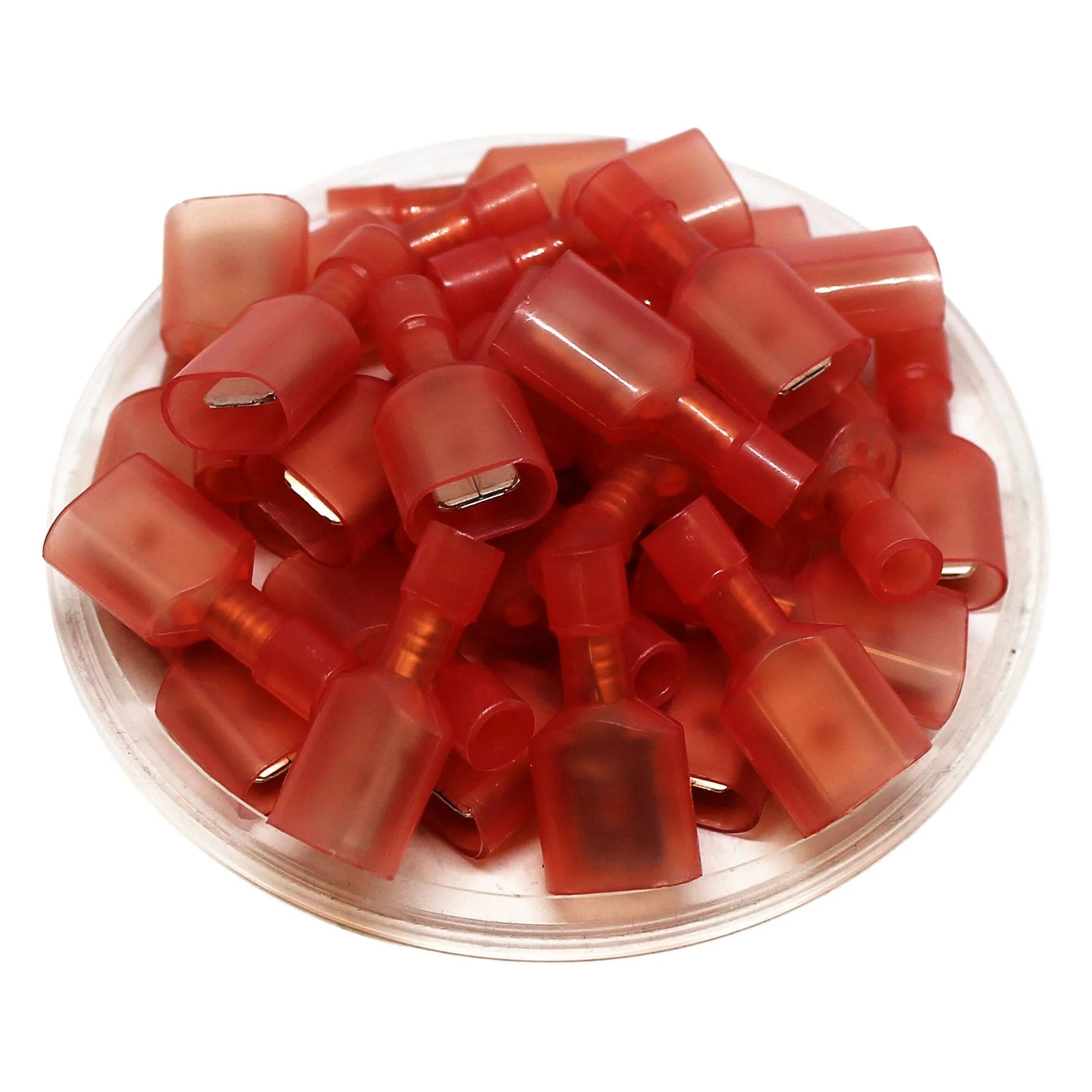 MDFN1-250 - 22 to 16 AWG Nylon Insulated Quick Disconnects, Male, Fully Insulated, Red, 100 Pieces