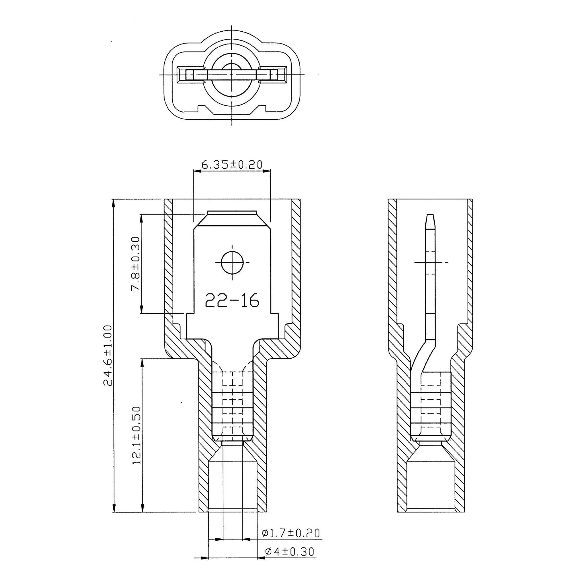 MDFNS1-250 - 22 to 16 AWG Nylon Insulated Quick Disconnects, Male, Fully Insulated, 100 Pieces - Image 2