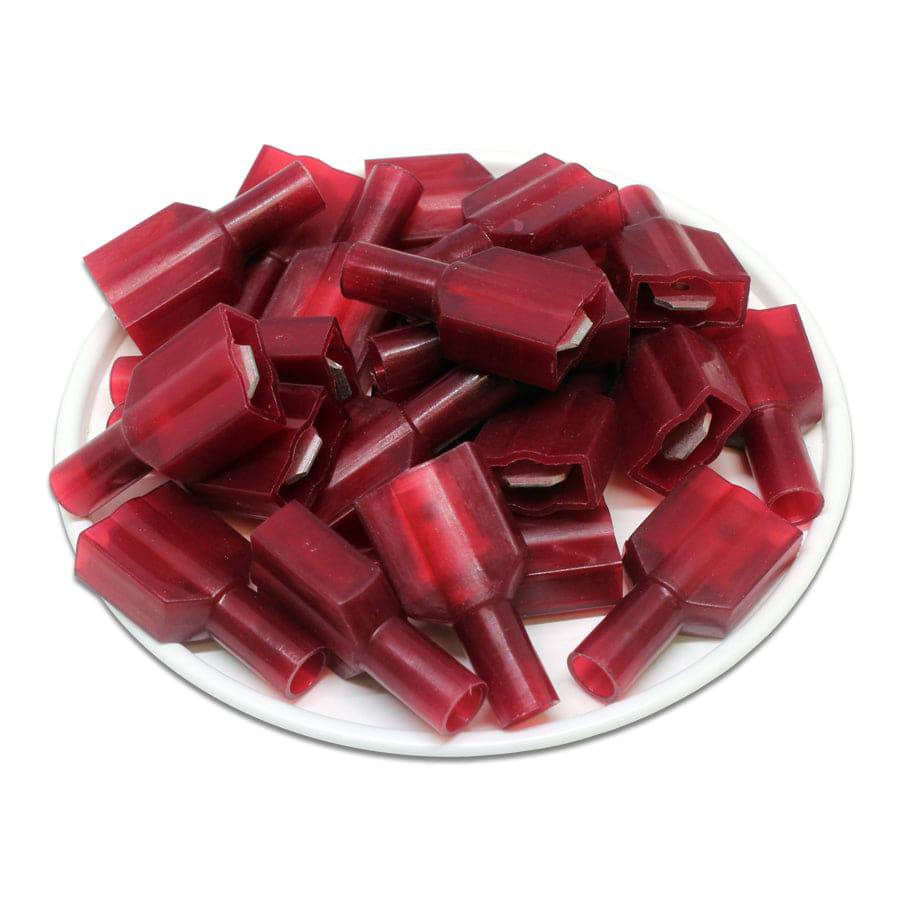 MDFNY1-250 - 22 to 16 AWG Nylon Insulated Quick Disconnects, Male, Fully Insulated, Red, 100 Pieces