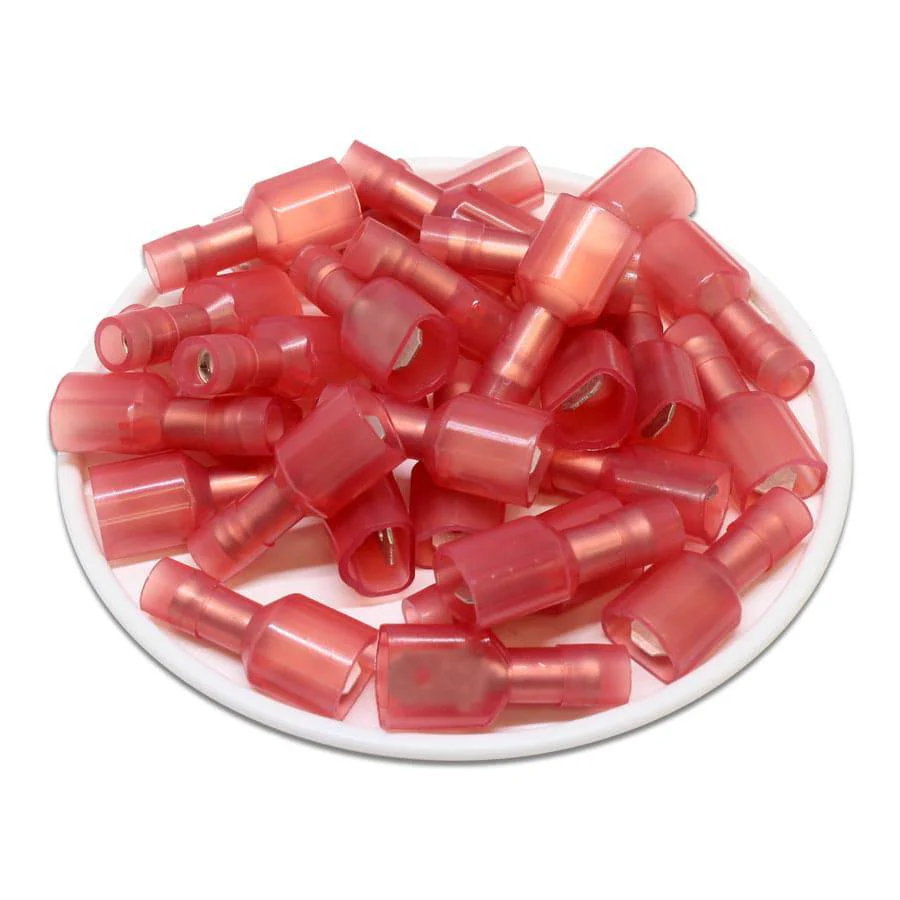 MDFNYD1-187(5) - 22 to 16 AWG Nylon Insulated Quick Disconnects, Male, Fully Insulated, 100 Pieces