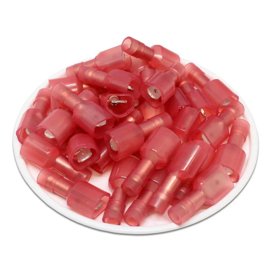 MDFNYD1-187(8) - 22 to 16 AWG Nylon Insulated Quick Disconnects, Male, Fully Insulated, 100 Pieces