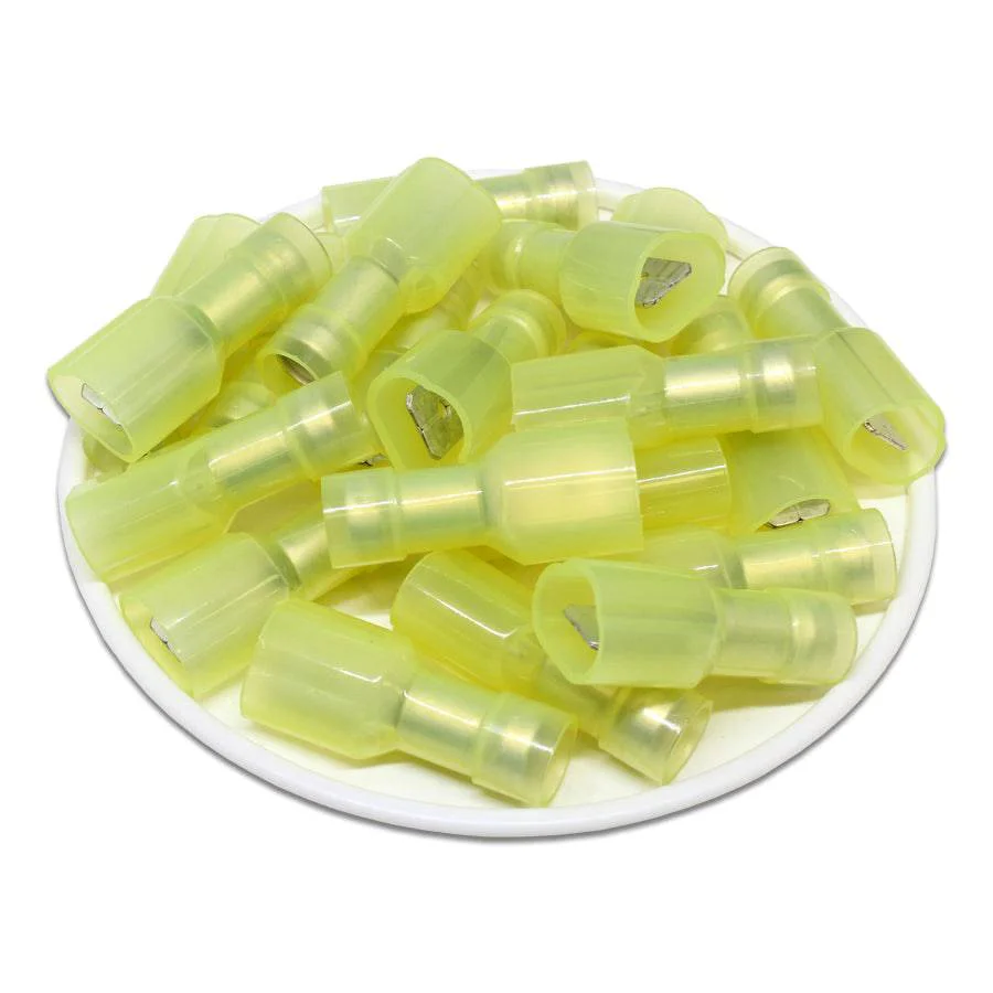 MDFNYD5-250 - 12 to 10 AWG Nylon Insulated Quick Disconnects, Male, Fully Insulated, Double Crimp, 50 Pieces
