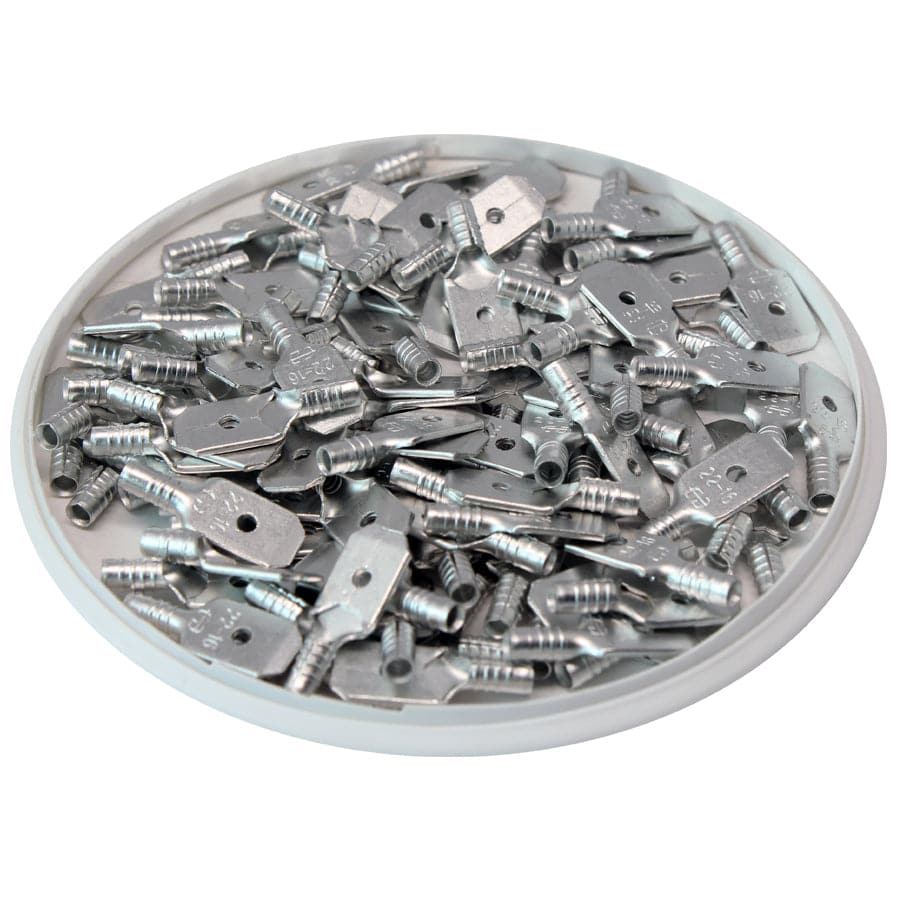 22 to 16 AWG Non Insulated Male Quick Disconnects, NEMA Tab: .250", 100 Pieces - MDN1-250