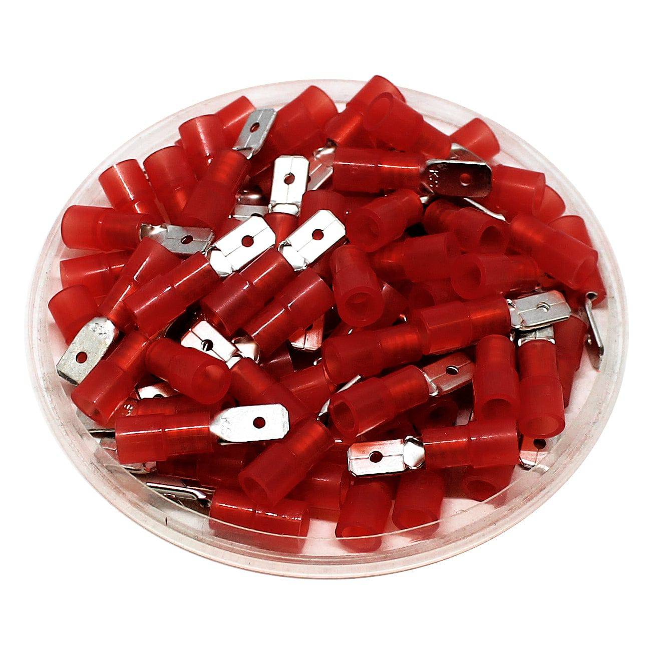 MDNY1-187(5) - 22 to 16 AWG Nylon Insulated Quick Disconnects, Male, Red, 100 Pieces