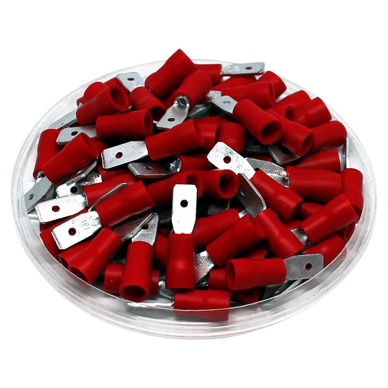 MDV1-187(5) - 22 to 16 AWG Vinyl PVC Insulated Quick Disconnects, Male, Red, 100 Pieces