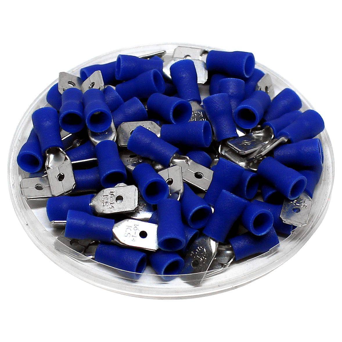 MDV2-250 - 16 to 14 AWG Vinyl PVC Insulated Quick Disconnects, Male, Blue, 100 Pieces